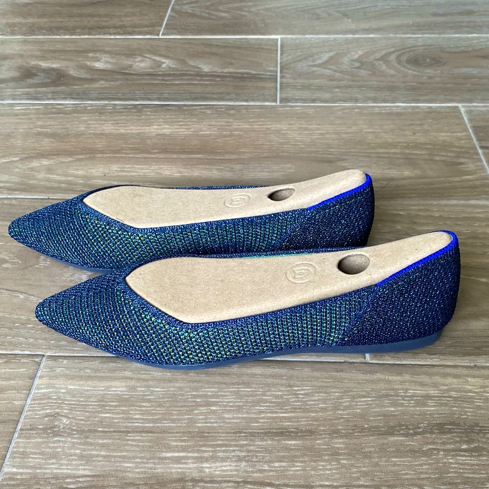 NWOT Rothy’s The Point Metallic Blue Green